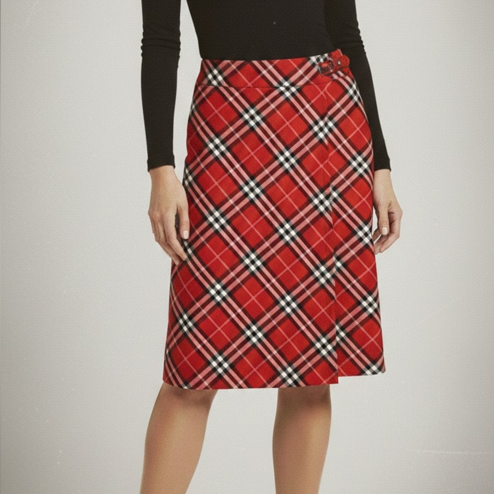 Burberry red check wrap skirt
